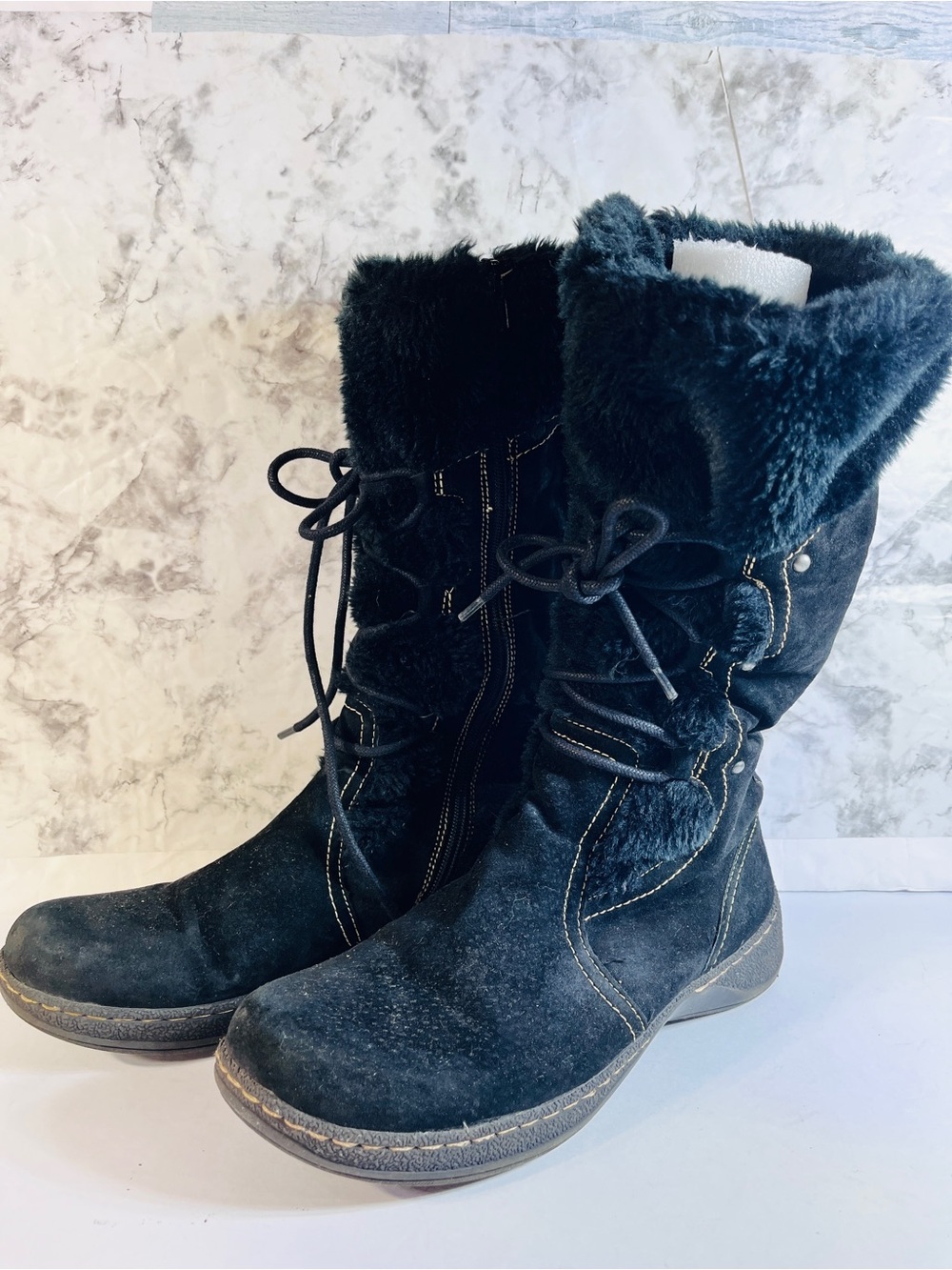 BareTraps Elicia Women's 11M Black Suede Faux-Fur Winter Boots